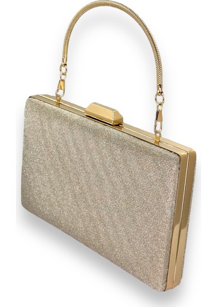 Altın Renk Lazer Desenli Metal Saplı Dökülmeyen Simli Abiye Çanta Gece Çantası Kına Düğün Nişan fiyatları