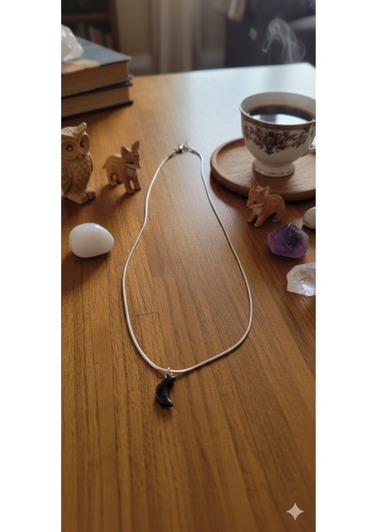 Siyah Akik Doğal Taş Kolye - Paslanmaz Çelik Takı fiyatları