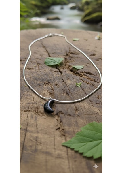 Siyah Akik Doğal Taş Kolye - Paslanmaz Çelik Takı modelleri