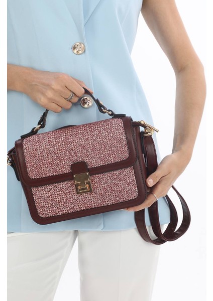 ,kilit Detaylı, Hasır Nakışlı,günlük ,şık, bordo bayan Çapraz Çantası fiyatları