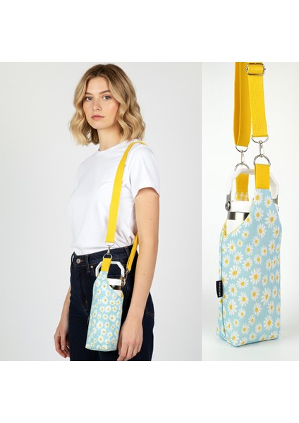 1 Litrelik El Yapımı U Model Papatya Desenli Matara Kılıfı