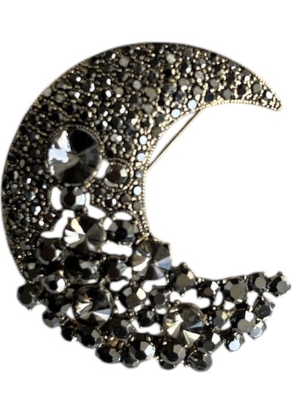 Taş Işlemeli Ay Tasarım Broş