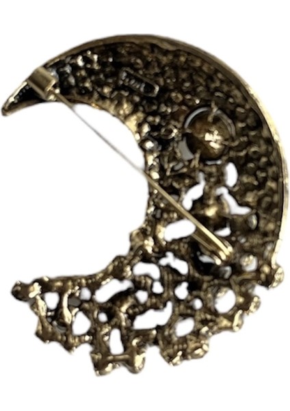 Taş Işlemeli Ay Tasarım Broş fiyatları