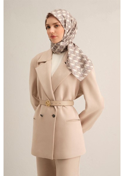 Geometrik Desenli Sura Saf Ipek Eşarp - 9309 86