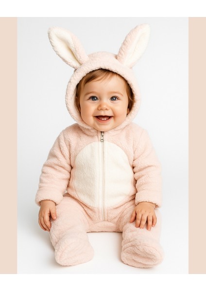 Tavşan Kulaklı Pembe/mavi Welsoft Bebek Tulum – Kapüşonlu Kışlık 0-12 Ay