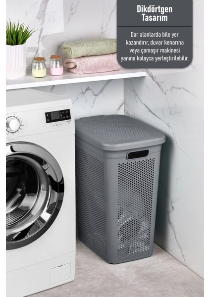 Slim Iki Bölmeli Kapaklı Dekoratif Kirli Çamaşır Sepeti 90 Litre Gri - Beyaz fırsatları