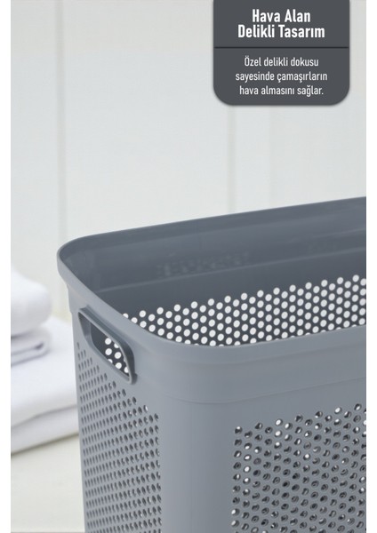 Slim Iki Bölmeli Kapaklı Dekoratif Kirli Çamaşır Sepeti 90 Litre Gri - Beyaz indirimleri