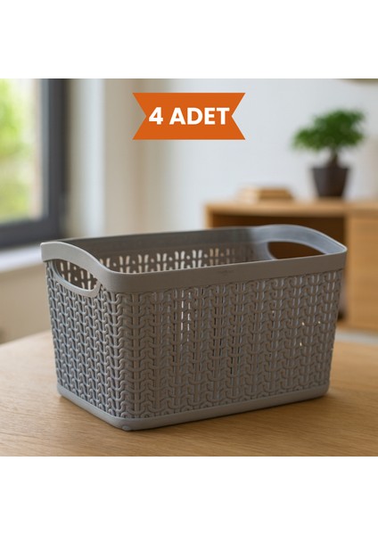 4 Adet - Örgü Desenli 3,3 Litre Çok Amaçlı Sepet – Bpa’sız, Dayanıklı, Şık Tasarım - 21X16X13,8 cm