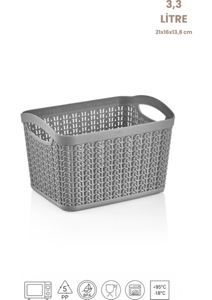 4 Adet - Örgü Desenli 3,3 Litre Çok Amaçlı Sepet – Bpa’sız, Dayanıklı, Şık Tasarım - 21X16X13,8 cm modelleri