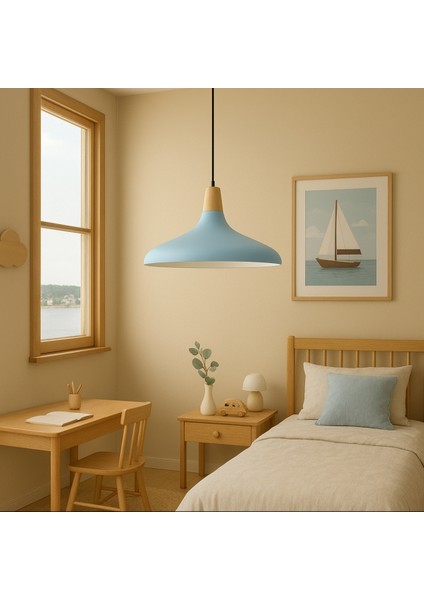 Tekli Metal Sarkıt Avize Bebe Mavisi Erkek Çocuk Odası Çalışma Odası Masaüstü