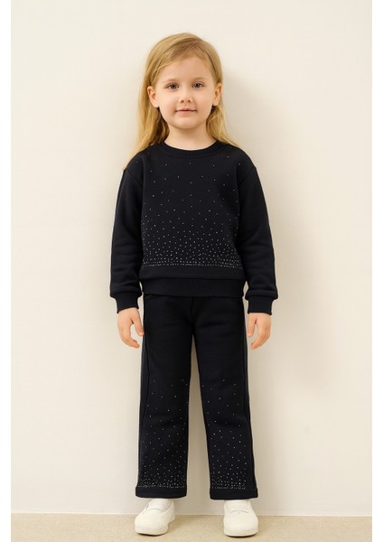 Taşlı Kışlık Kız Çocuk Ispanyol Paça Takım