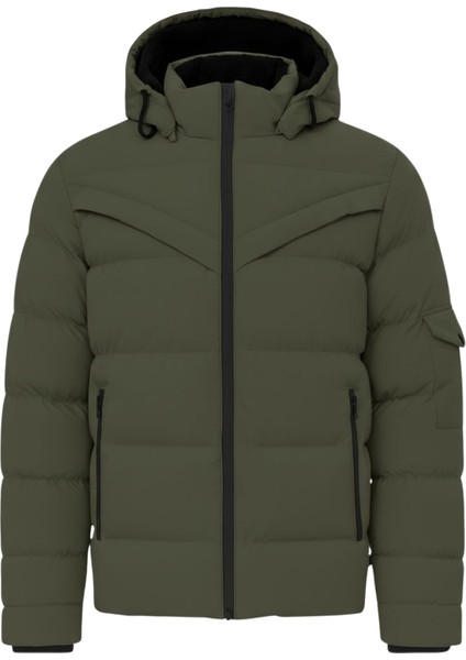 Erkek Yeşil Erkek Outdoor Su Geçirmez Kapüşonlu Kışlık Kaban – Rüzgar ve Yağmura Dayanıklı Mont&kaban