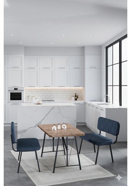 Elfin 70X110CM Sabit Atlantik, Yemek Masası, Yemek Masası Takımı, 2 Lacivert Benchli