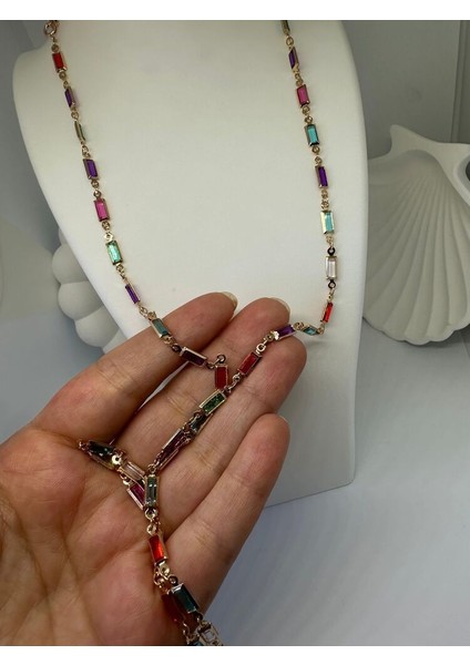 Pirinç Renkli Zirkon Taşlı Dikdörtgen Model Çelik Kolye fiyatları