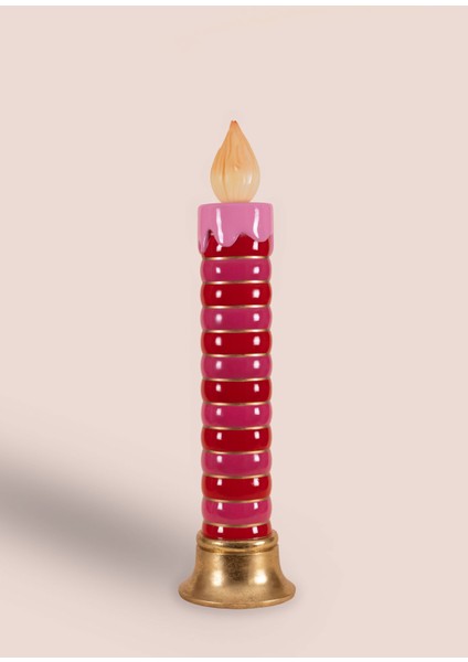 Yılbaşı Mumu LED Işıklı Halkalı Pembe Kırmızı 97 cm