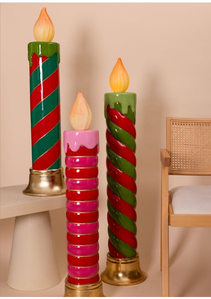 Yılbaşı Mumu LED Işıklı Halkalı Pembe Kırmızı 97 cm modelleri