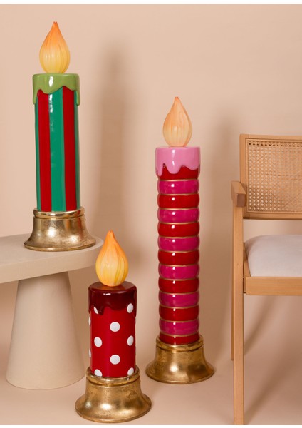 Yılbaşı Mumu LED Işıklı Halkalı Pembe Kırmızı 97 cm indirimleri