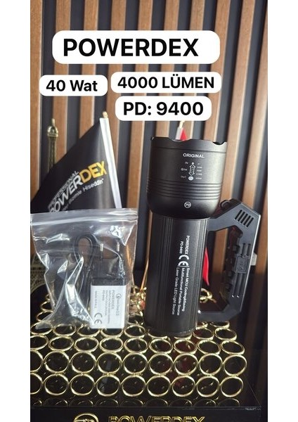 PD-9400 Profesyonel El Feneri | 40W – 4000 Lümen – 12.800 Mah – Zoom + Arkada LED – Metal Gövde fiyatları