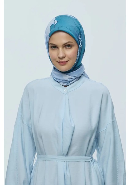 Şakayık Desen Bambu Eşarp - Buz Mavisi