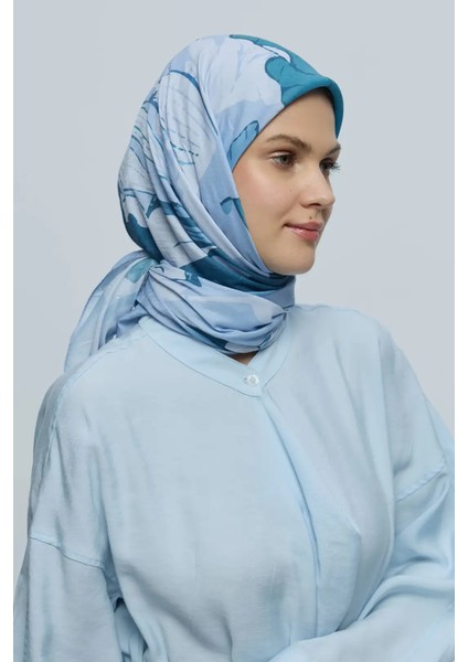 Şakayık Desen Bambu Eşarp - Buz Mavisi fırsatları