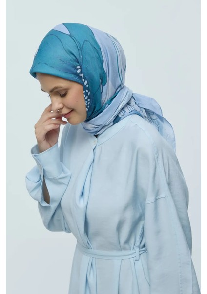 Şakayık Desen Bambu Eşarp - Buz Mavisi indirimleri