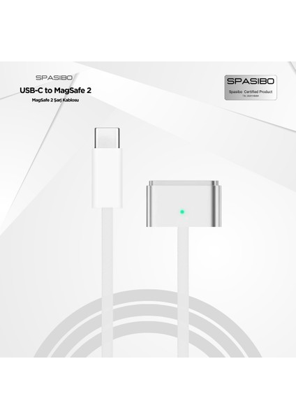 Usb-C To Magsafe 2 Şarj Kablosu 1.8m | Retina MacBook Pro & MacBook Air Uyumlu | Usb-C Adaptör ile Şarj Çözümü