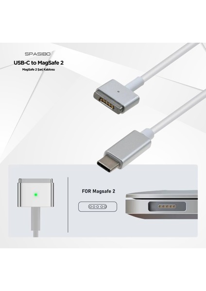 Usb-C To Magsafe 2 Şarj Kablosu 1.8m | Retina MacBook Pro & MacBook Air Uyumlu | Usb-C Adaptör ile Şarj Çözümü fiyatları