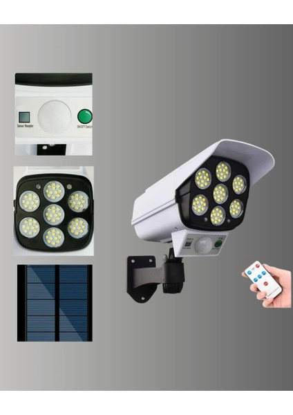 Buğz 77 Led'li Güneş Enerjili Güvenlik Lambası ve Kukla Kamera – Hareket Sensörlü, 2400MAH Pilli fiyatları