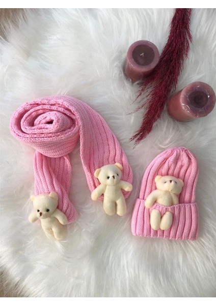 Kız Çocuk Ayıcıklı Atkı Bere Takımı 4/14 yaş