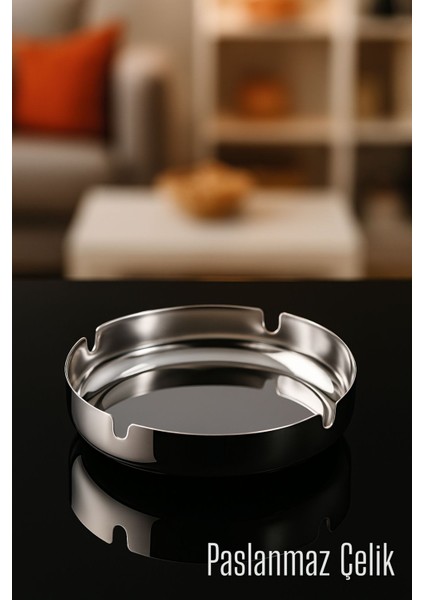 Paslanmaz Yuvarlak Küllük - Metal Kül Tablası - Masaüstü Küllük 722215