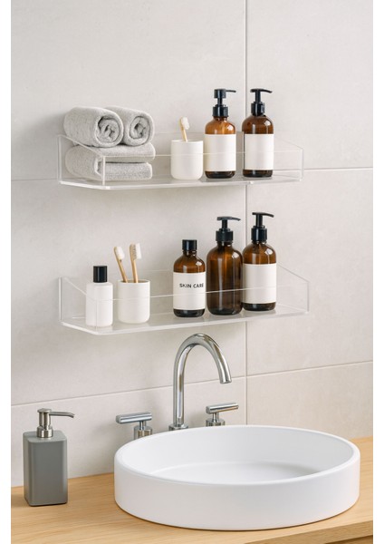 Şeffaf Duvar Rafı 2'li Şık ve Minimalist Tasarımlı Casapetra