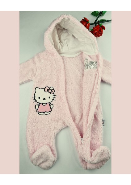 Hello Welsoft Pelüş Kız Bebek Tulum – Kapüşonlu ve Patikli - Pembe/bej - 0-12 Ay fiyatları