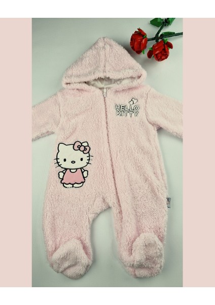 Hello Welsoft Pelüş Kız Bebek Tulum – Kapüşonlu ve Patikli - Pembe/bej - 0-12 Ay modelleri