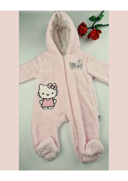 Hello Welsoft Pelüş Kız Bebek Tulum – Kapüşonlu ve Patikli - Pembe/bej - 0-12 Ay fırsatları