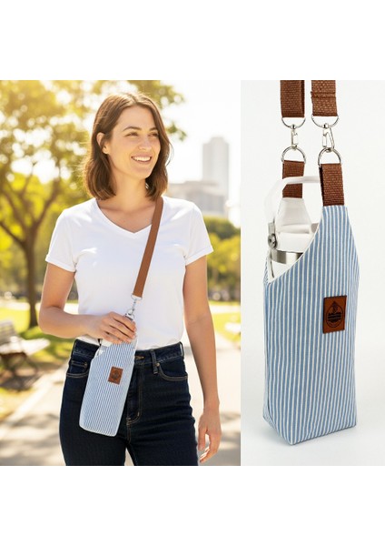 El Yapımı U Model Çizgili Matara Termos Kılıfı Iceflow 0,89