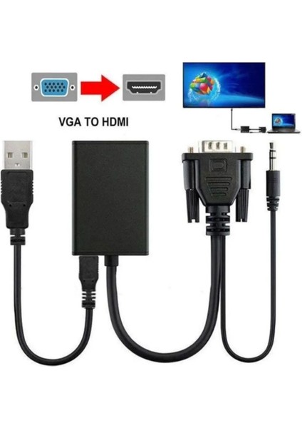 VGA To Hdmı Full Hd 1080p/60Hz Dönüştürücü Kablo 50 cm Görüntü ve Ses Çevirici + Audio Aux Ses Kablo fiyatları