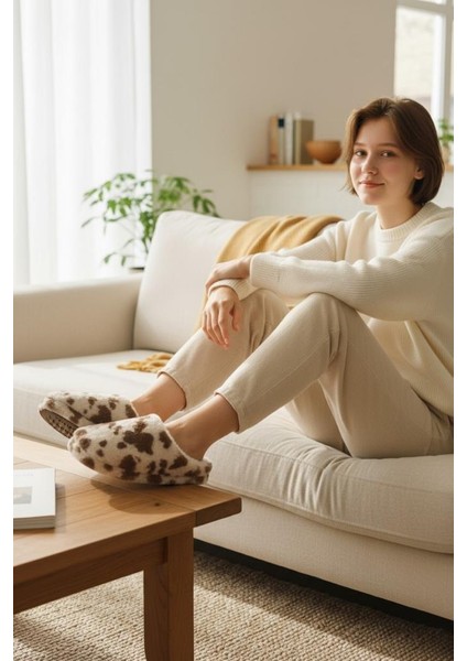 Kadın Tüylü Pofuduk Ev Terliği Ses Yapmayan Yumuşak Rahat Kauçuk Taban Içi Yünlü Kışlık Terlik fırsatları