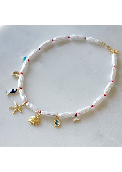 Istiridye Charm Boncuk Inci Kolye