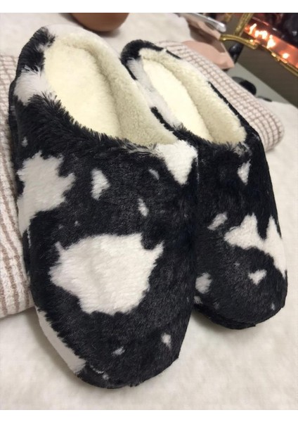 Kadın Tüylü Pofuduk Ev Terliği Ses Yapmayan Yumuşak Rahat Kauçuk Taban Içi Yünlü Kışlık Terlik