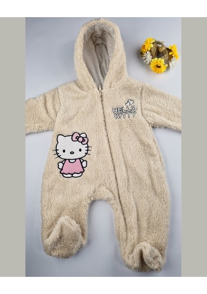 Hello Welsoft Pelüş Kız Bebek Tulum – Kapüşonlu ve Patikli - Pembe/bej - 0-12 Ay fiyatları