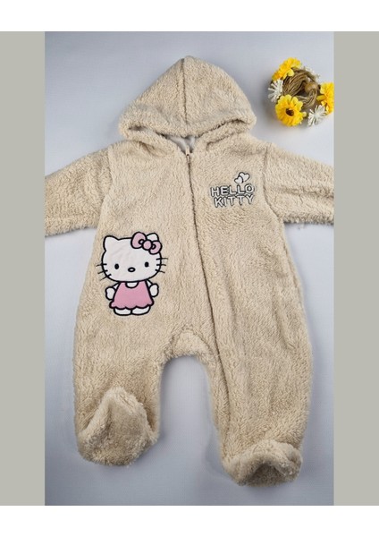Hello Welsoft Pelüş Kız Bebek Tulum – Kapüşonlu ve Patikli - Pembe/bej - 0-12 Ay modelleri