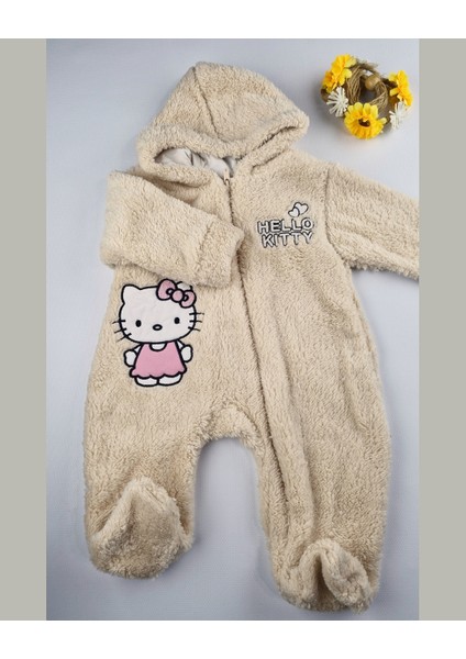 Hello Welsoft Pelüş Kız Bebek Tulum – Kapüşonlu ve Patikli - Pembe/bej - 0-12 Ay fırsatları