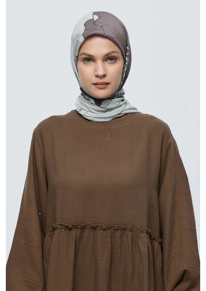 Şakayık Desen Bambu Eşarp - Antik Bej