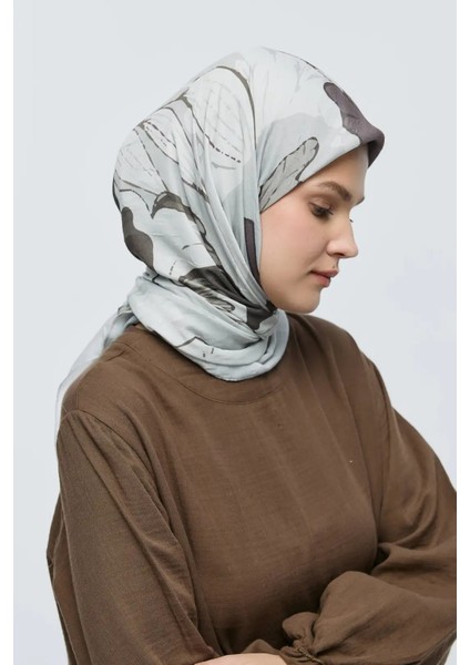 Şakayık Desen Bambu Eşarp - Antik Bej modelleri