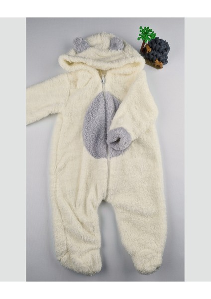 Ayıcık Welsoft Peluş Bebek Tulum – Kapüşonlu, Fermuarlı, Kapalı Ayaklı Lila/krem 3-6-9 Ay fırsatları