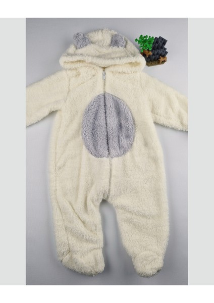 Ayıcık Welsoft Peluş Bebek Tulum – Kapüşonlu, Fermuarlı, Kapalı Ayaklı Lila/krem 3-6-9 Ay indirimleri