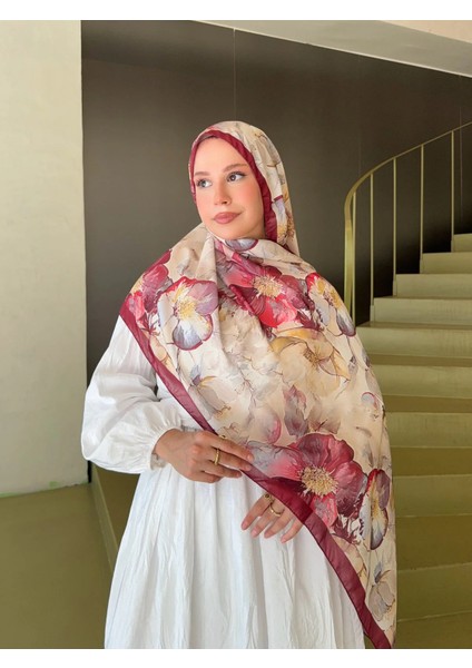 Fransız Ipeği Desenli Dökümlü Şal Bordo modelleri