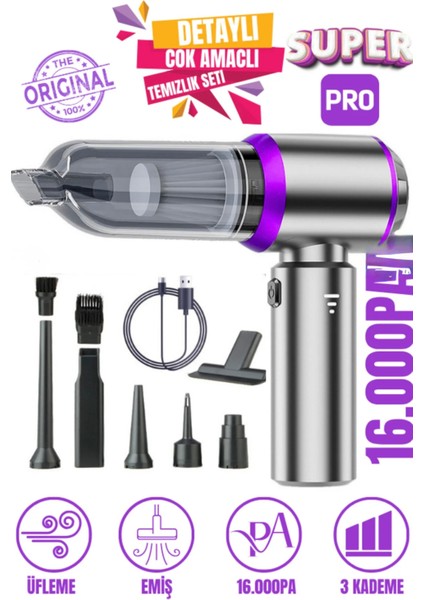 Profesyonel Taşınabilir Çok Amaçlı Şarjlı Araç Süpürgesi 8 In 1 Vakum&üfleme Ev,ofis,araç,pc