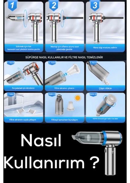 Profesyonel Taşınabilir Çok Amaçlı Şarjlı Araç Süpürgesi 8 In 1 Vakum&üfleme Ev,ofis,araç,pc fırsatları