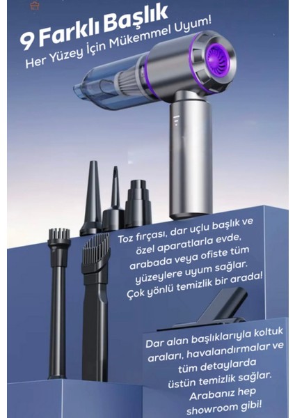 Profesyonel Taşınabilir Çok Amaçlı Şarjlı Araç Süpürgesi 8 In 1 Vakum&üfleme Ev,ofis,araç,pc